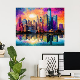 Detroit Skyline Colorful Abstract Poster de arte