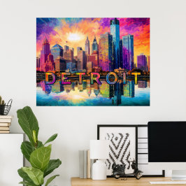 Detroit Skyline Colorful Abstract Poster de arte