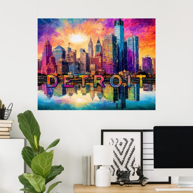 Detroit Skyline Colorful Abstract Poster de arte (Oficina en casa)
