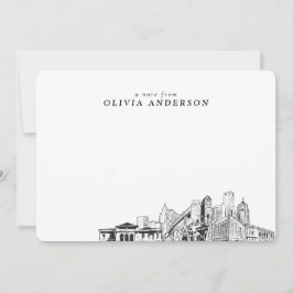 Detroit Skyline Sketch Tarjetas de nota personaliz