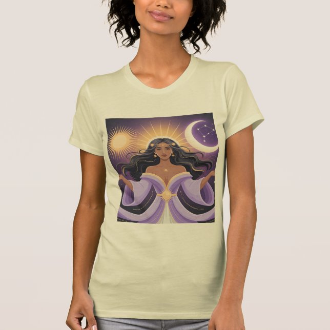 Deusa Lua Sol Mulher Mística Camiseta Espiritual B (Anverso)