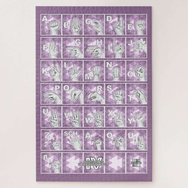 Deutsches Fingeralphabet 4 - lavendelgrau / Puzzle (Vertical)