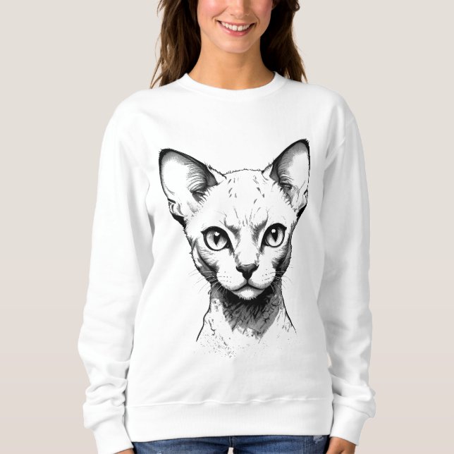 Devon Rex Cat Sketch Women's Sweater (Anverso)