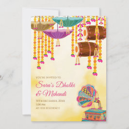 Dholki digital invita invitaciones de Mehndi, Mehn