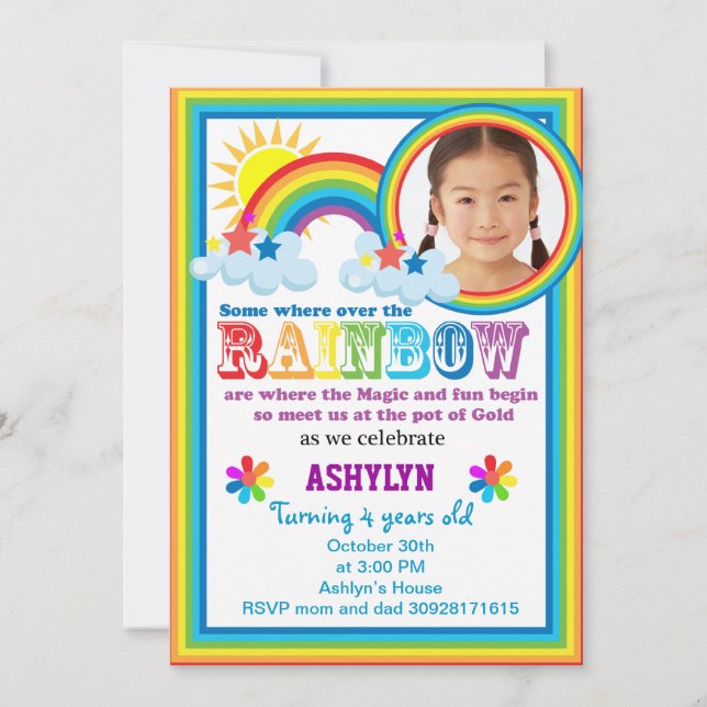 Día de arcoiris invitación para fotos de tu hijo (Anverso)