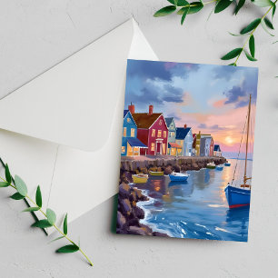 Día de Barco Bahía Costera Océano Tarjeta Pintada