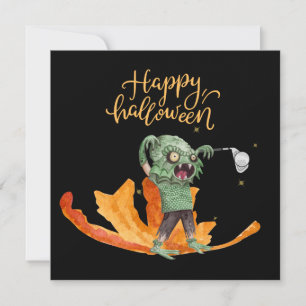 Día de Halloween de Golf para la postal de oro