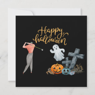 Día de Halloween de Golf para la postal de oro