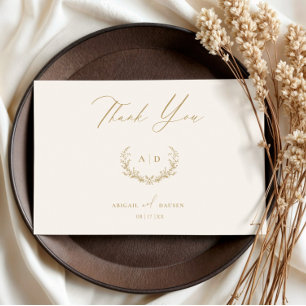 Día de la boda de oro y crema Gracias Tarjeta de n