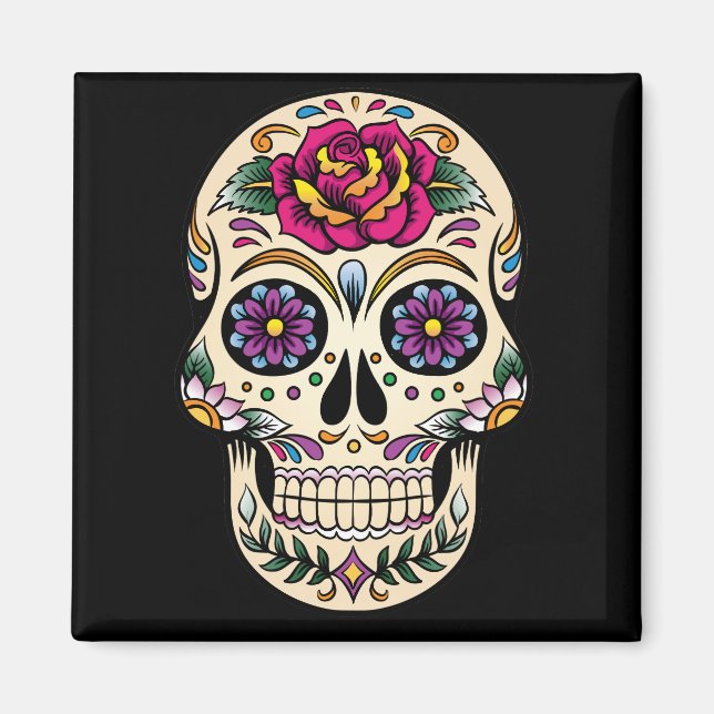 Día de la Calavera del Azúcar Muerto con imán Rosa (Frente)