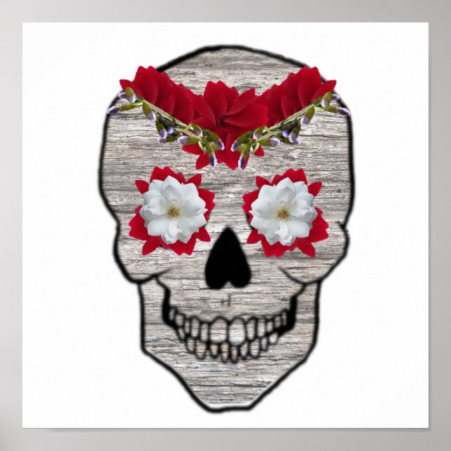 Día de la Flor Roja de la impresión de calavera Hi (Frente)