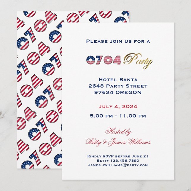 Día de la Independencia 4 de julio Invitación del  (Anverso / Reverso)
