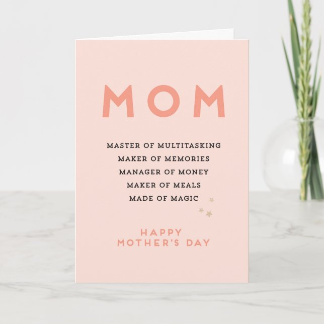Día de la Madre acrónimo MOM lindo tarjeta gracios (Anverso)