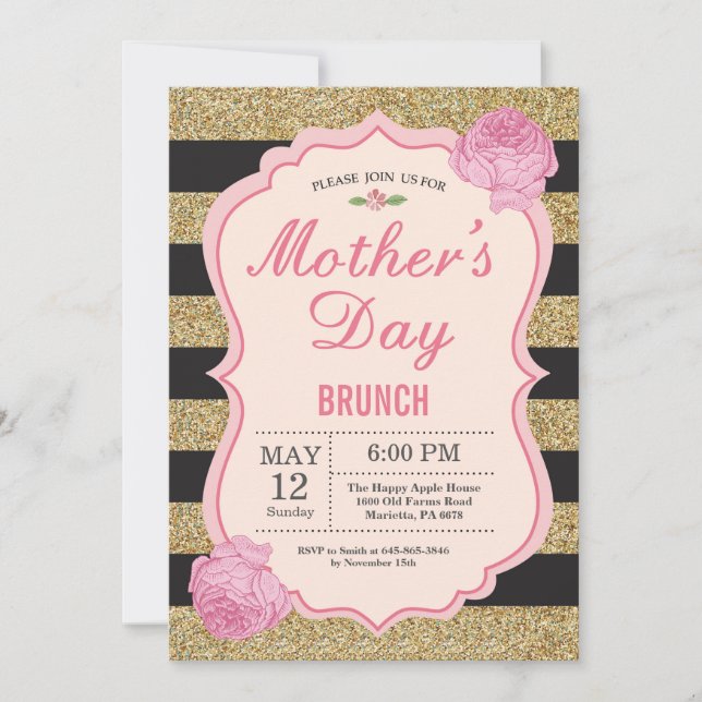 Día de la Madre Brunch Invitación Flor Floral Rosa (Anverso)