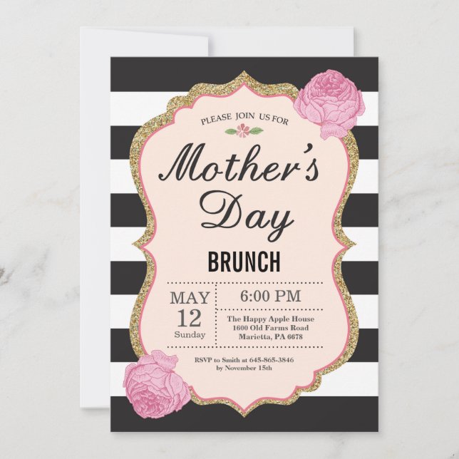 Día de la Madre Brunch Invitación Flor Floral Rosa (Anverso)