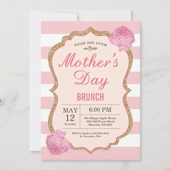 Día de la Madre Brunch Invitación Flor Floral Rosa (Anverso)
