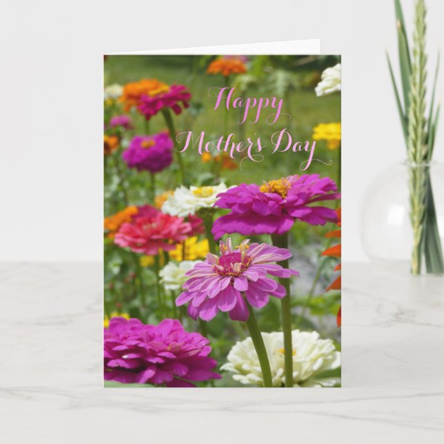 "Día de la Madre con los Zinnias". Tarjeta mediana (Anverso)