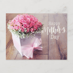 Día de la Madre con tarjeta de rosas rosa