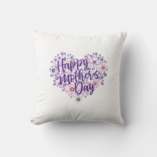 Día de la Madre Corazón Morado Floral COJÍN DECO