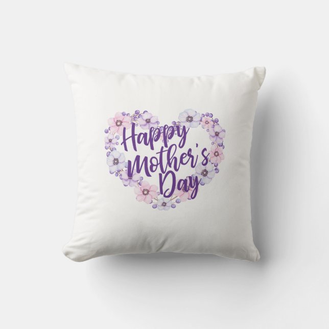 Día de la Madre Corazón Morado Floral | COJÍN DECO (Anverso)