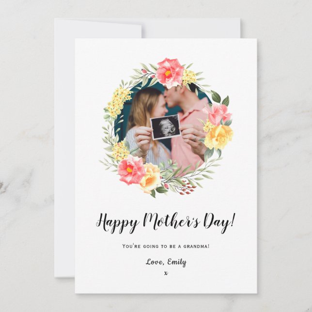 Día de la Madre embarazo bebé invitación floral (Anverso)