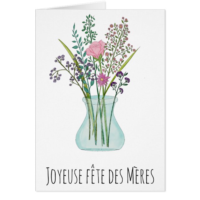 Día de la madre francesa Ramo rosa de flores (Frente)
