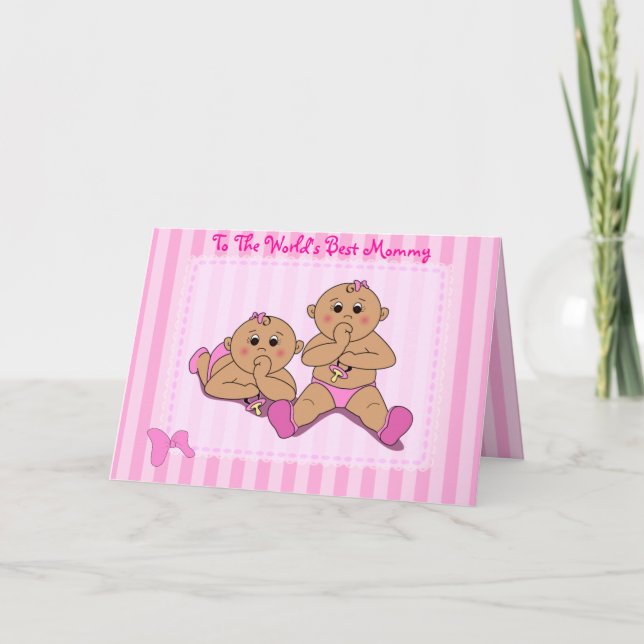 Día de la Madre - Tarjeta para niñas gemelas (Anverso)