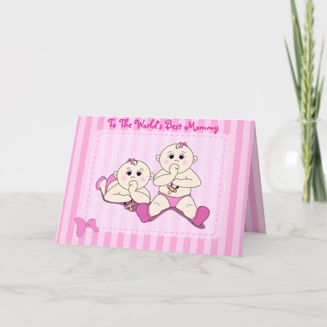 Día de la Madre - Tarjeta para niñas gemelas (Anverso)