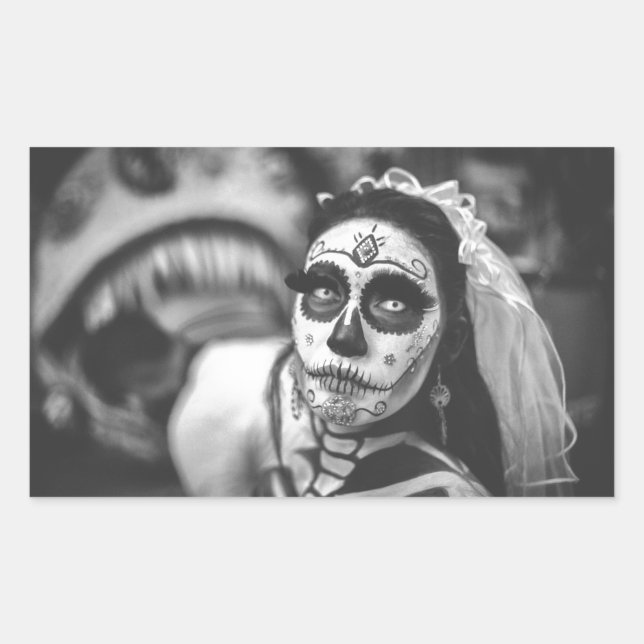 DÍA DE LA MUERTE PEGATINA DE RECTÁNGULO HALLOWEEN (Anverso)