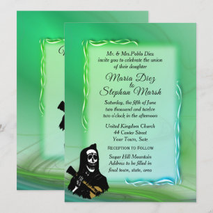 Día de la Muerte y Misty Invitación a la Boda Verd