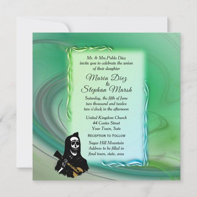 Día de la Muerte y Misty Invitación a la Boda Verd (Anverso)