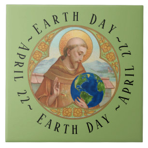Día de la Tierra y azulejo cerámico de San Francis