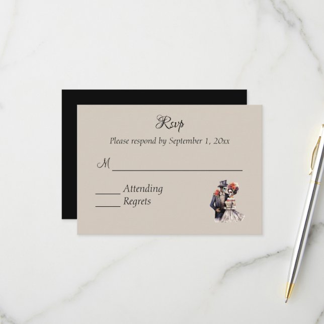 Día de las Brujas Día de Muertos Boda RSVP (Anverso/Reverso In Situ)