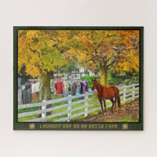 Día De Lavado Del Puzzle En Una Granja Amish