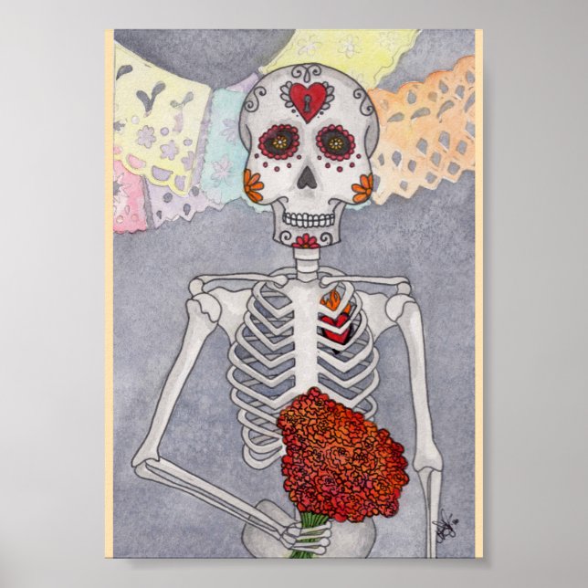 Día de los muertos en el esqueleto Arte Imprimir M (Frente)