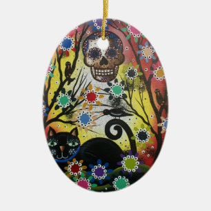 Día de los muertos, gato, cráneo, ornamento de