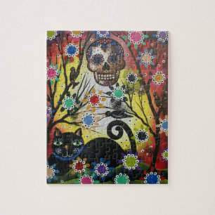 Día de los muertos, gato, cráneo, rompecabezas de