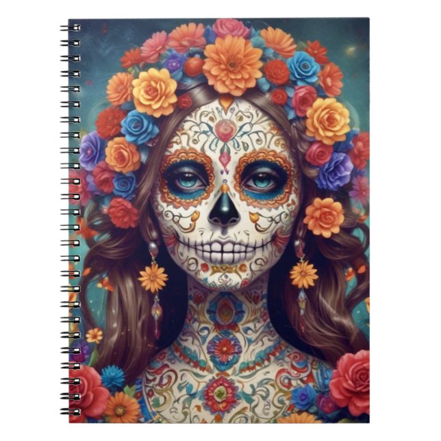 Día de los Muertos hermosa libreta de mujeres (Frente)