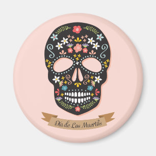 Día de los muertos, imán - negro-rosado