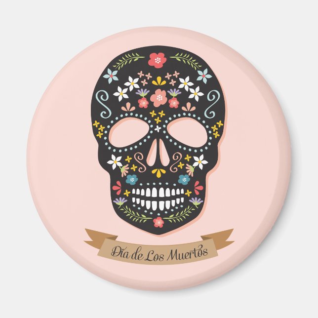 Día de los Muertos, imán - rosa-negro (Frente)