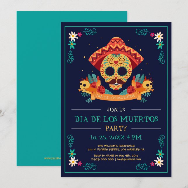 Día De Los Muertos, Invitación Al Fiesta Del Día D (Anverso / Reverso)