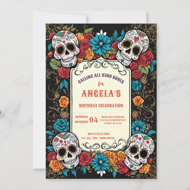 Día de los Muertos Invitación de Calaveras de Azúc (Anverso)