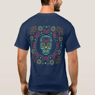 Dia de los Muertos Neon Floral Skull   Camiseta