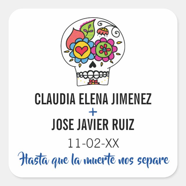 Dia de Los Muertos, Pegatina Boda cuadrado (Anverso)
