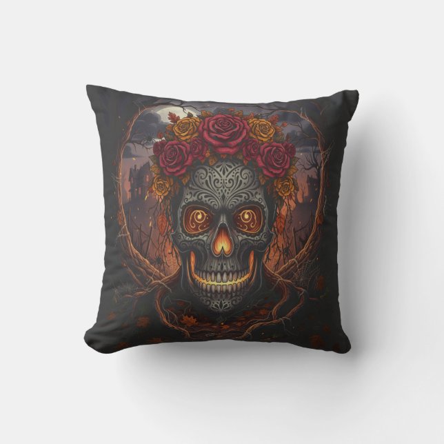 Día de los Muertos Skull, almohada de lanzamiento  (Anverso)