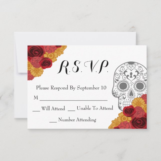 Día de los muertos: Tarjeta Boda RSVP Los Muertos (Anverso)
