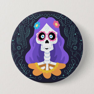 Día de Muertos Halloween Cráneo de Azúcar Botón