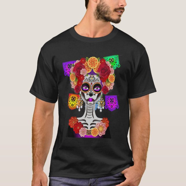 Día de Muertos Vestidos Flores de Cráneo La Catrin (Anverso)