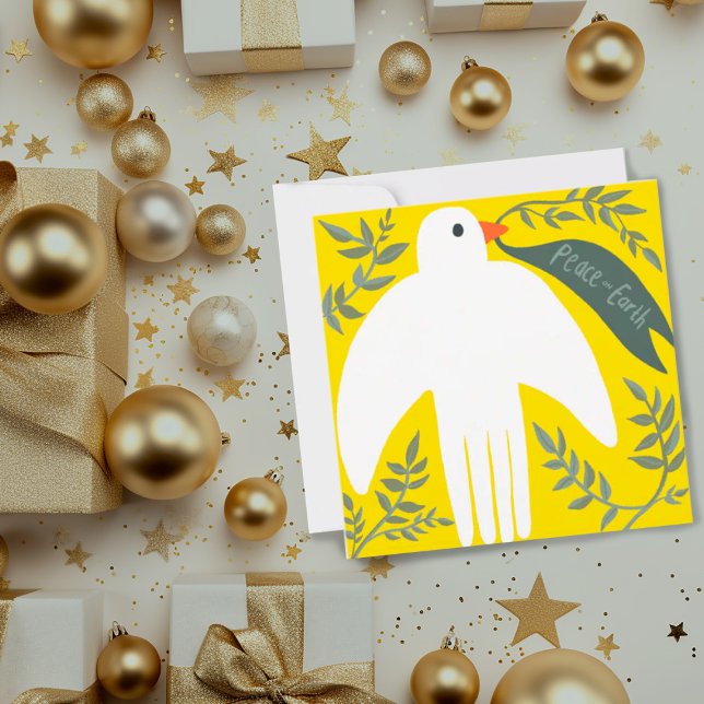 Día de Navidad encantador Paloma de la Paz dorado (Peace on Earth dove holiday card)