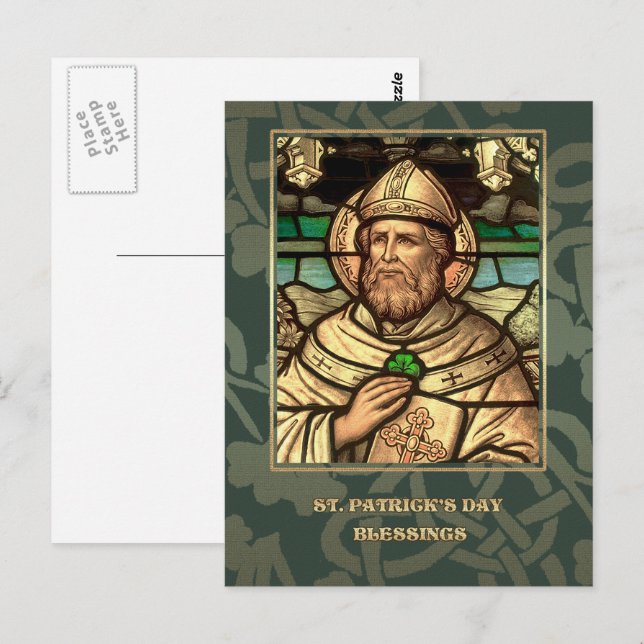 Día de San Patricio bendice postal religiosa (Anverso / Reverso)